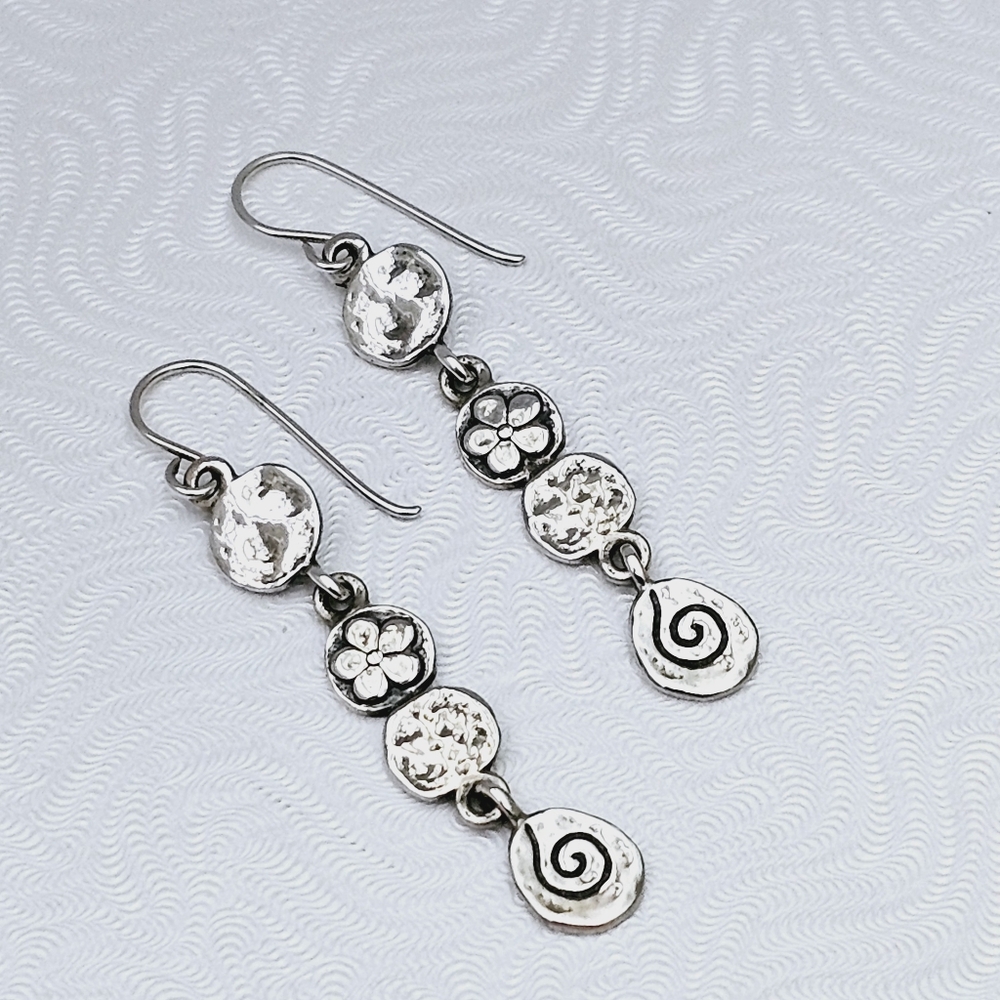 Silpada Sterling Silver Flower Swirl Disc Drop Earrings W1589